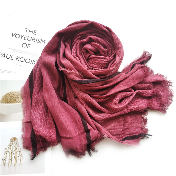 Solid color cotton linen scarf autumn and winter new style scarf wholesale wrinkled stripe scarf womens shawl