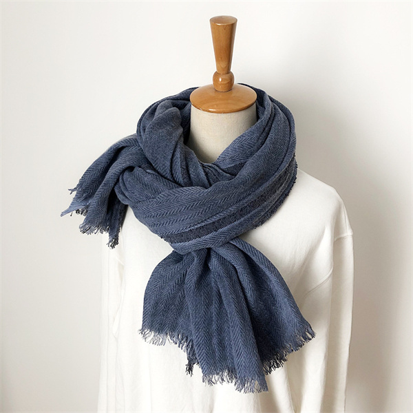 Cotton linen scarf womens autumn and winter new solid color striped scarf pleated scarf womens shawl bag headscarf