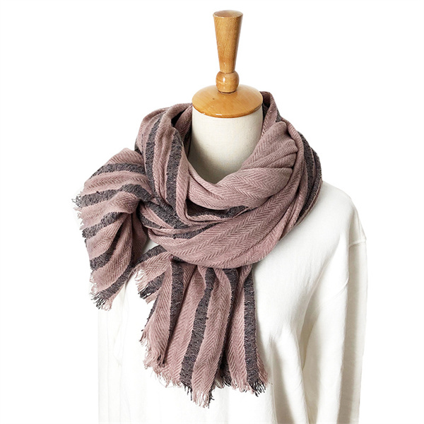 Cotton linen scarf womens autumn and winter new solid color striped scarf pleated scarf womens shawl bag headscarf