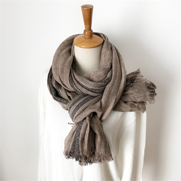 Cotton linen scarf womens autumn and winter new solid color striped scarf pleated scarf womens shawl bag headscarf