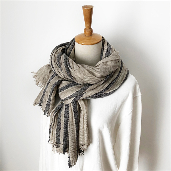 Cotton linen scarf womens autumn and winter new solid color striped scarf pleated scarf womens shawl bag headscarf