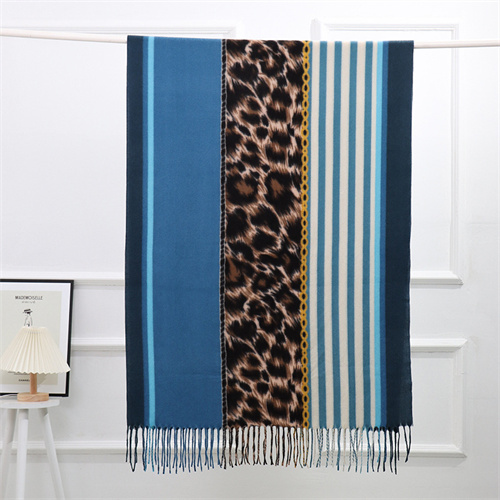 New fashion versatile imitation cashmere horizontal and vertical stripes leopard print stinged scarf shawl womens wholesale