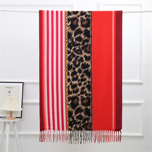 New fashion versatile imitation cashmere horizontal and vertical stripes leopard print stinged scarf shawl womens wholesale
