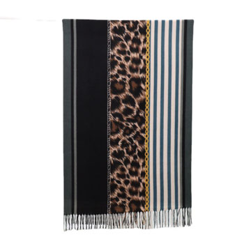 New fashion versatile imitation cashmere horizontal and vertical stripes leopard print stinged scarf shawl womens wholesale