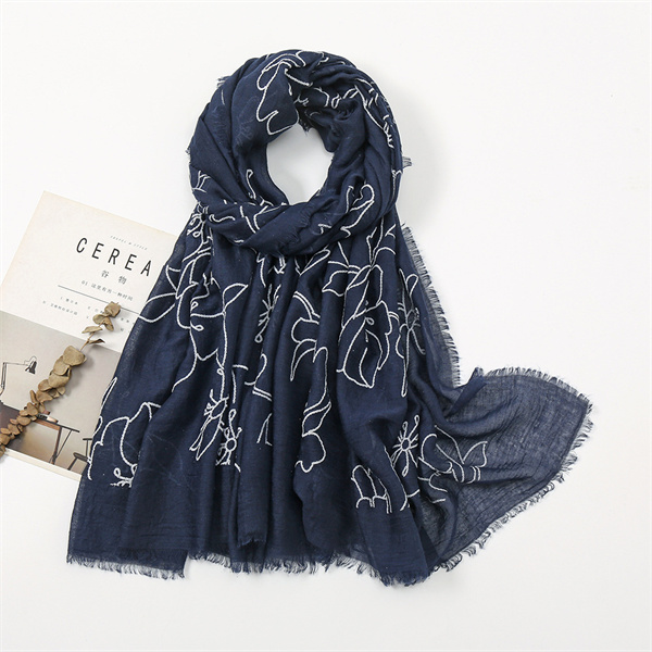 New plain embroidered scarf versatile cotton linen solid color thin shawl wholesale