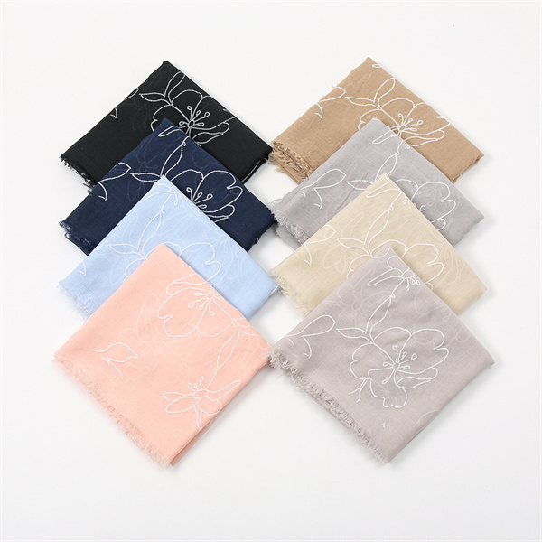 New plain embroidered scarf versatile cotton linen solid color thin shawl wholesale