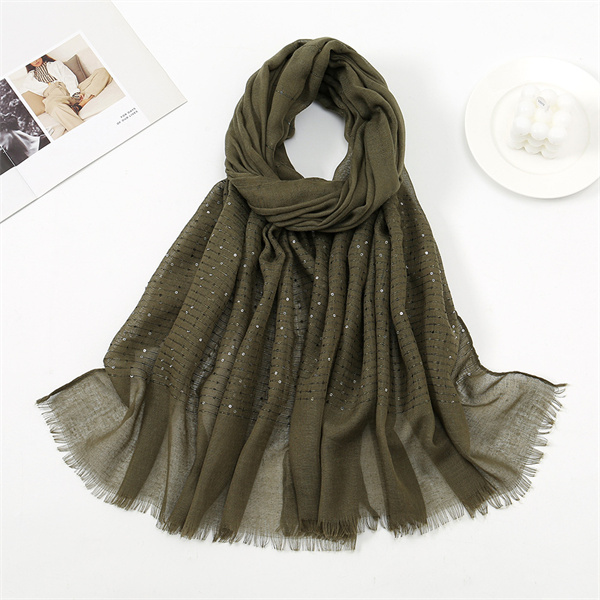 New sequins plain spring and autumn ladies headscarf hairy hair edge cotton linen feel scarf shawl wholesale