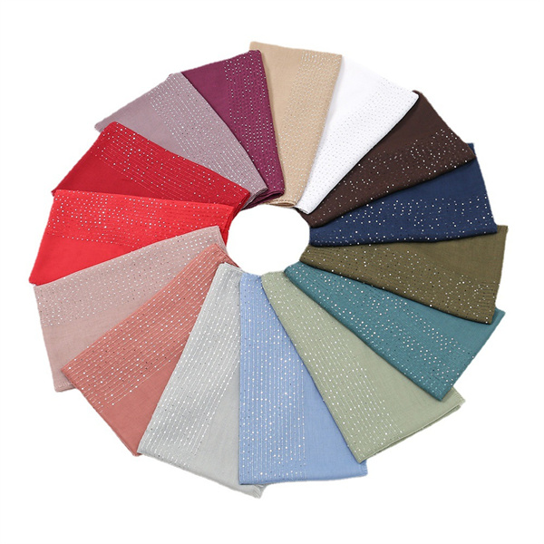 New sequins plain spring and autumn ladies headscarf hairy hair edge cotton linen feel scarf shawl wholesale