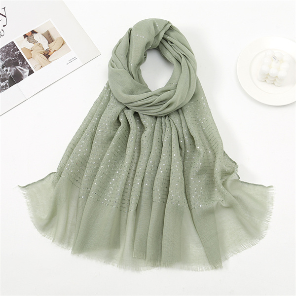 New sequins plain spring and autumn ladies headscarf hairy hair edge cotton linen feel scarf shawl wholesale