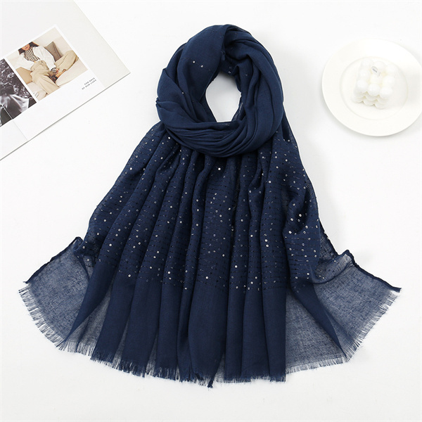 New sequins plain spring and autumn ladies headscarf hairy hair edge cotton linen feel scarf shawl wholesale