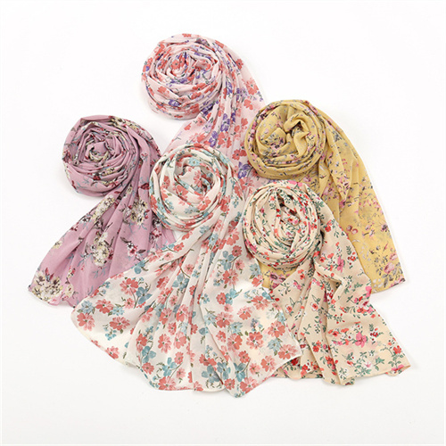 New printed pearl chiffon long scarf spring and summer small broken flowers ladies headscarf scarf