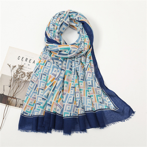 New geometric print thin scarf womens cotton linen feel fashion sun protection shawl wholesale