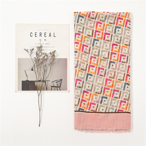 New geometric print thin scarf womens cotton linen feel fashion sun protection shawl wholesale