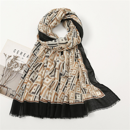 New geometric print thin scarf womens cotton linen feel fashion sun protection shawl wholesale
