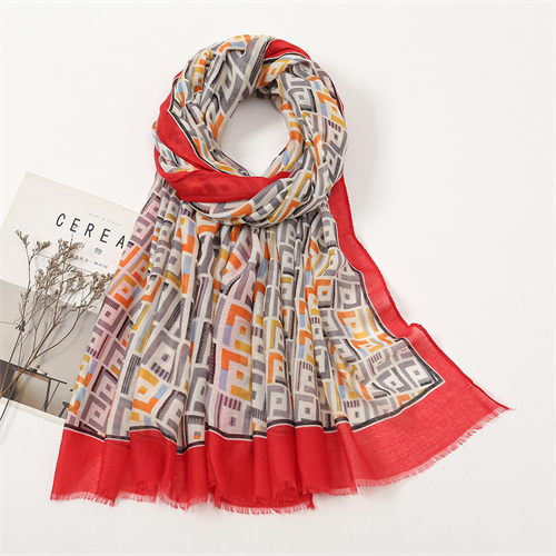 New geometric print thin scarf womens cotton linen feel fashion sun protection shawl wholesale