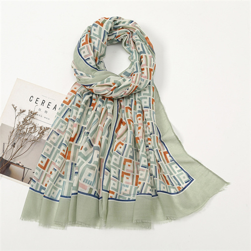 New geometric print thin scarf womens cotton linen feel fashion sun protection shawl wholesale