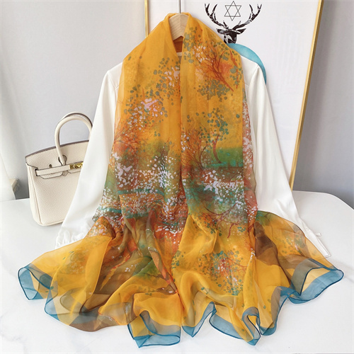 2023 new print yorou yarn travel sunscreen beach scarf headscarf fashion foreign style simulation silk scarf woman