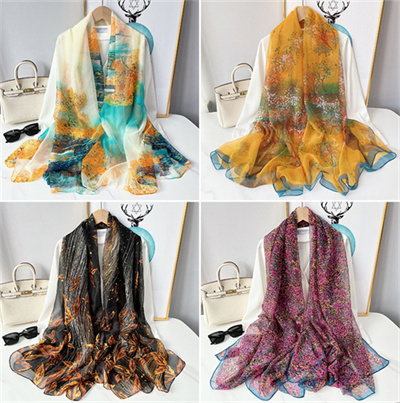 2023 new print yorou yarn travel sunscreen beach scarf headscarf fashion foreign style simulation silk scarf woman