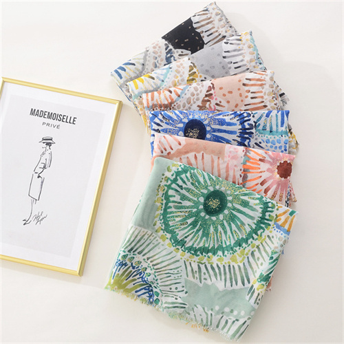 Coral hot stamping print trend versatile large gauze scarf cotton linen hand feel silk scarf travel shawl beach towel