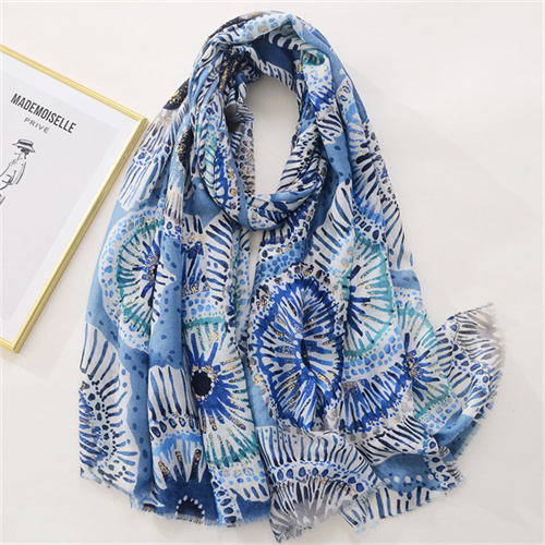 Coral hot stamping print trend versatile large gauze scarf cotton linen hand feel silk scarf travel shawl beach towel