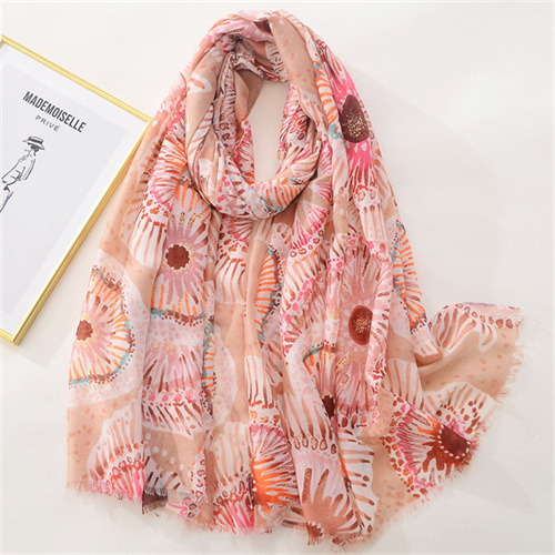 Coral hot stamping print trend versatile large gauze scarf cotton linen hand feel silk scarf travel shawl beach towel