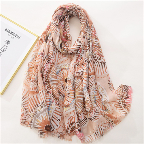 Coral hot stamping print trend versatile large gauze scarf cotton linen hand feel silk scarf travel shawl beach towel