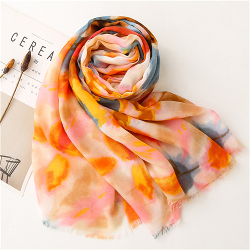 Spring and autumn fireworks color rendering sunscreen shawl raw edge soft thin silk scarf long scarf ladies