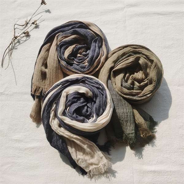 Spring cotton linen scarf womens thin silk scarf color block scarf mens natural wrinkle scarf bag headscarf wholesale