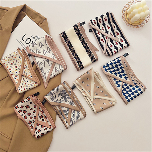 New beveled little silk scarf womens white tie bag narrow hair collar scarf streamer scarf