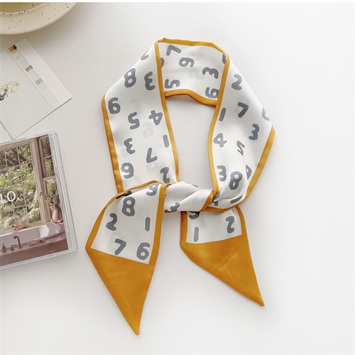 Printed silk scarf hairband yellow small strip pointed scarf streamer thin bag decorated scarf