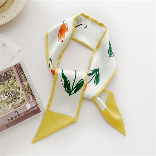 Printed silk scarf hairband yellow small strip pointed scarf streamer thin bag decorated scarf