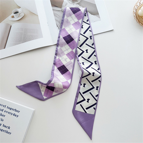 Summer double sided printed small silk scarf hairband dual purpose streamer tie bag tied hair scarf