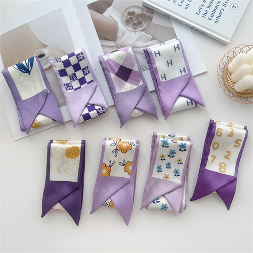 Summer double sided printed small silk scarf hairband dual purpose streamer tie bag tied hair scarf