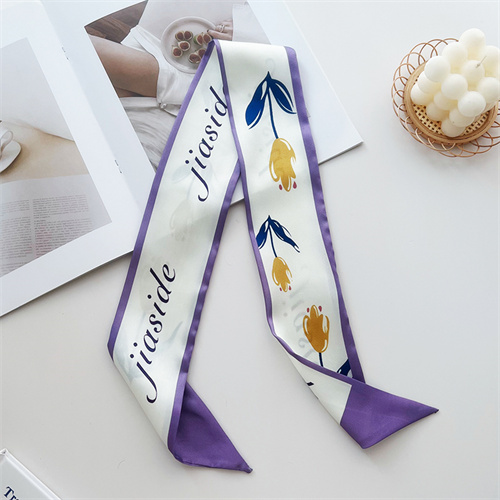 Summer double sided printed small silk scarf hairband dual purpose streamer tie bag tied hair scarf