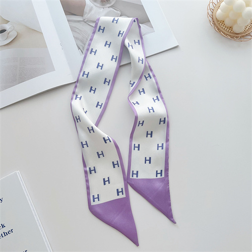 Summer double sided printed small silk scarf hairband dual purpose streamer tie bag tied hair scarf