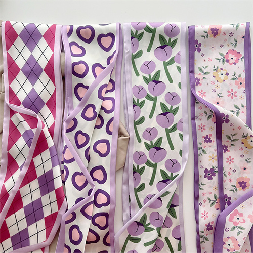 Purple small silk scarf long strip small scarf tied bag bag bow tied hairband woman