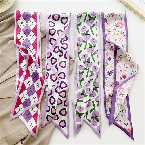 Purple small silk scarf long strip small scarf tied bag bag bow tied hairband woman