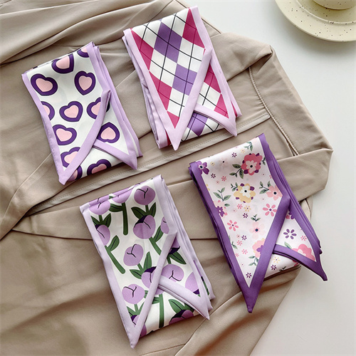 Purple small silk scarf long strip small scarf tied bag bag bow tied hairband woman