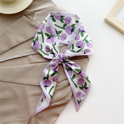 Purple small silk scarf long strip small scarf tied bag bag bow tied hairband woman