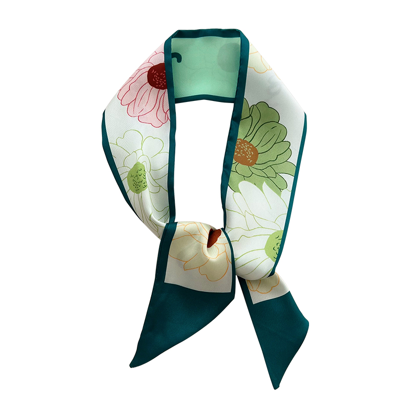 Small fresh green silk scarf hairband small long strip womens thin tie bag decorative scarf