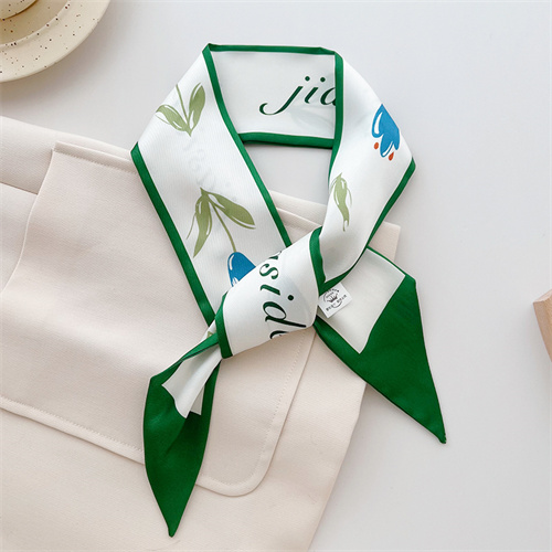 Small fresh green silk scarf hairband small long strip womens thin tie bag decorative scarf