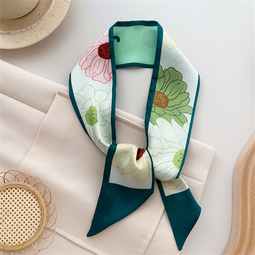 Small fresh green silk scarf hairband small long strip womens thin tie bag decorative scarf
