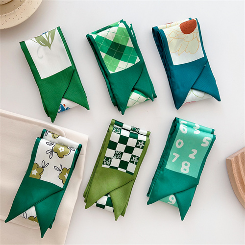 Small fresh green silk scarf hairband small long strip womens thin tie bag decorative scarf