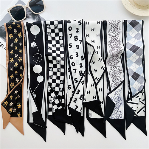 Black small fragrant wind small silk scarf womens imitation silk scarf wholesale