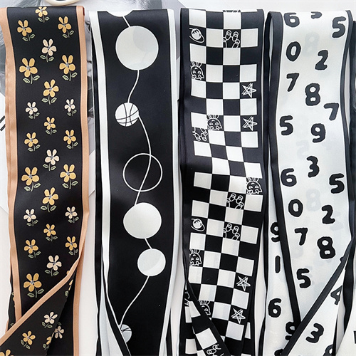 Black small fragrant wind small silk scarf womens imitation silk scarf wholesale