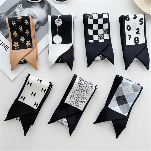 Black small fragrant wind small silk scarf womens imitation silk scarf wholesale