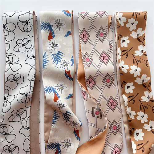 Khaki nude scarf print small long female hairband tied bag decorated streamer shirt suit scarf