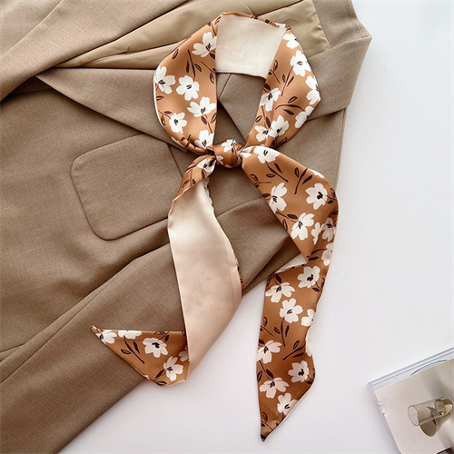 Khaki nude scarf print small long female hairband tied bag decorated streamer shirt suit scarf