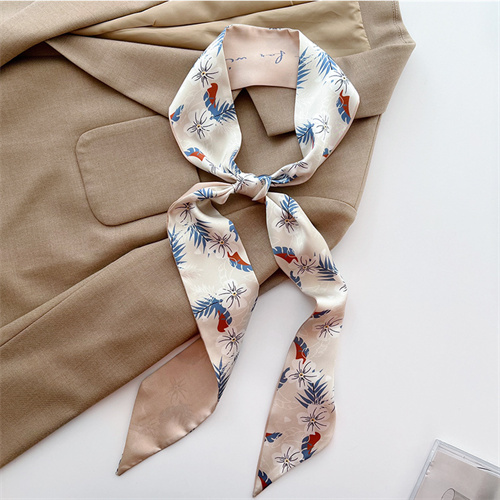 Khaki nude scarf print small long female hairband tied bag decorated streamer shirt suit scarf