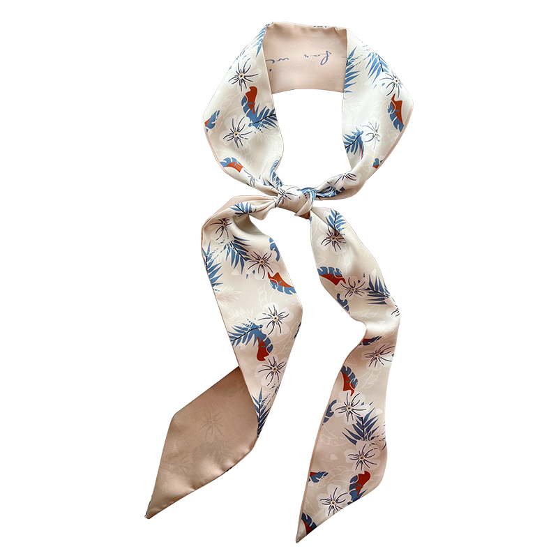 Khaki nude scarf print small long female hairband tied bag decorated streamer shirt suit scarf